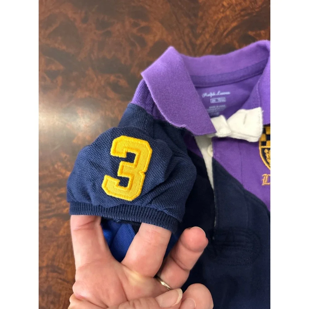 Ralph Lauren Baby Girls Colorblock Polo Dress Purple Blue Crest 6M